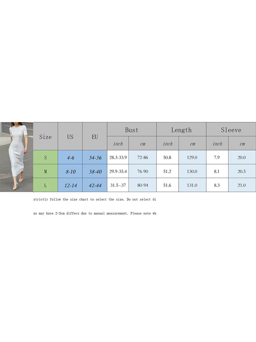 Women Elegant Slim Bodycon Midi Party Dress Short Sleeve Solid Cable Knit Dress