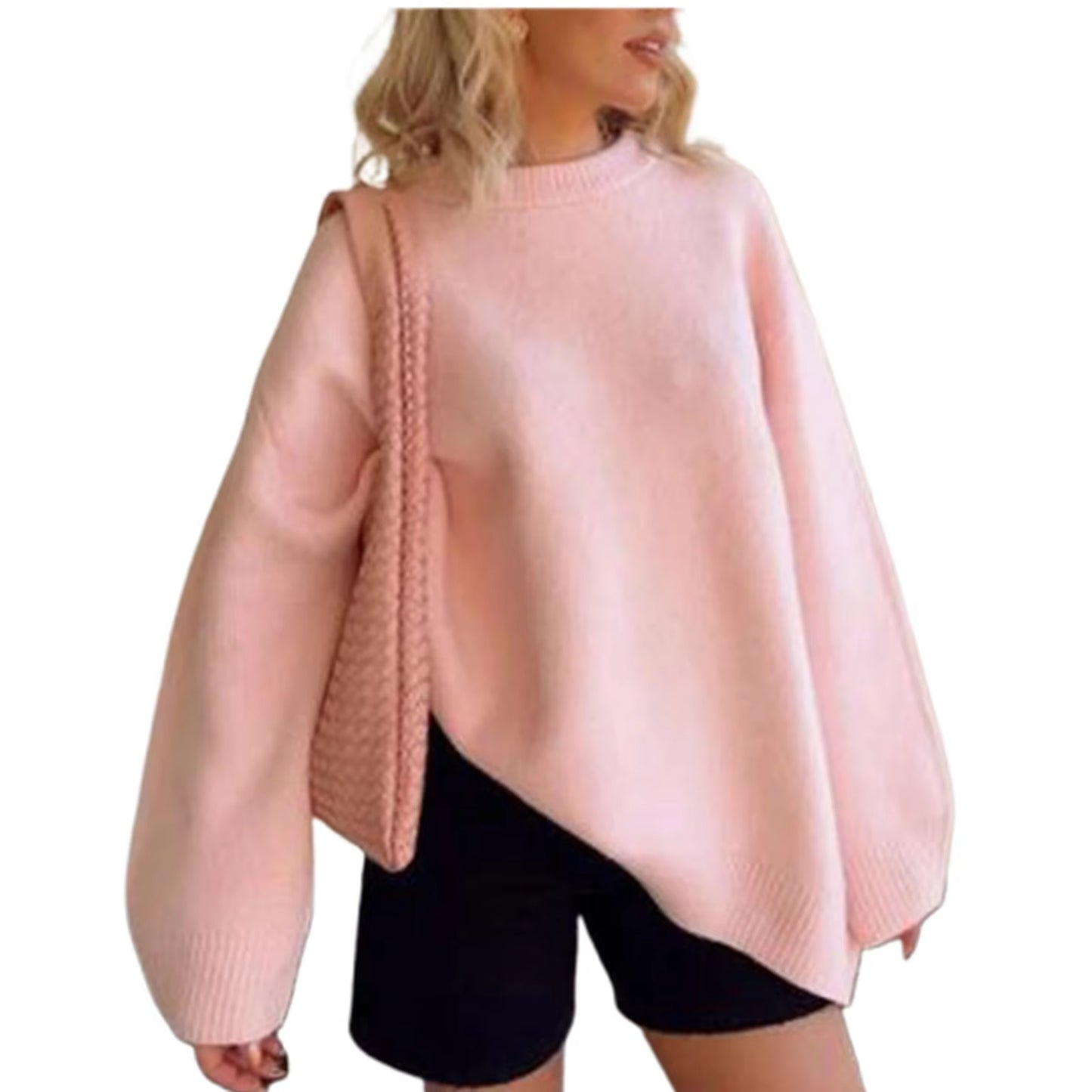 Women'S Autumn Winter Knit Sweater Casual Loose Long Sleeve O Neck Solid Color Knitwear Female Fall Knitted Pullovers Tops Daily