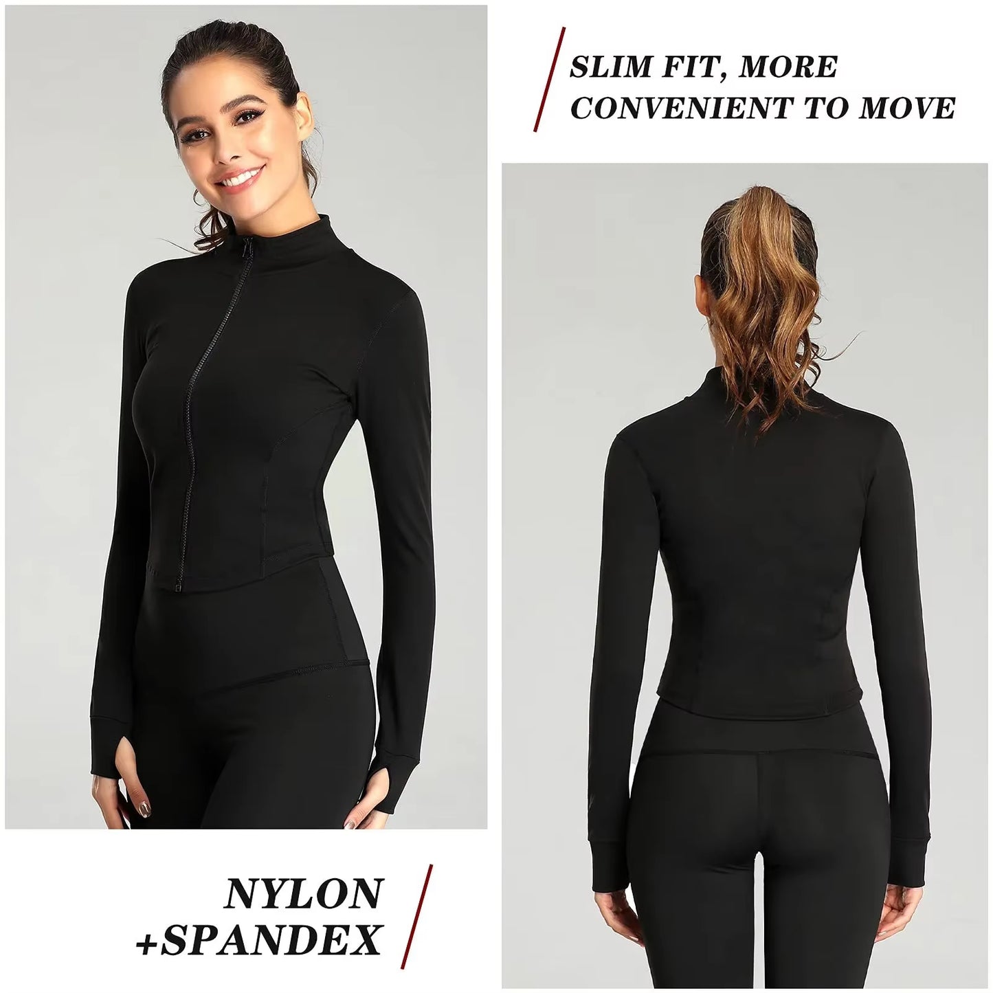 Women'S Tracksuit Jacket Slim Fit Long Sleeved Fitness Coat Yoga Crop Tops with Thumb Holes Gym Jacket Workout Sweatshirts