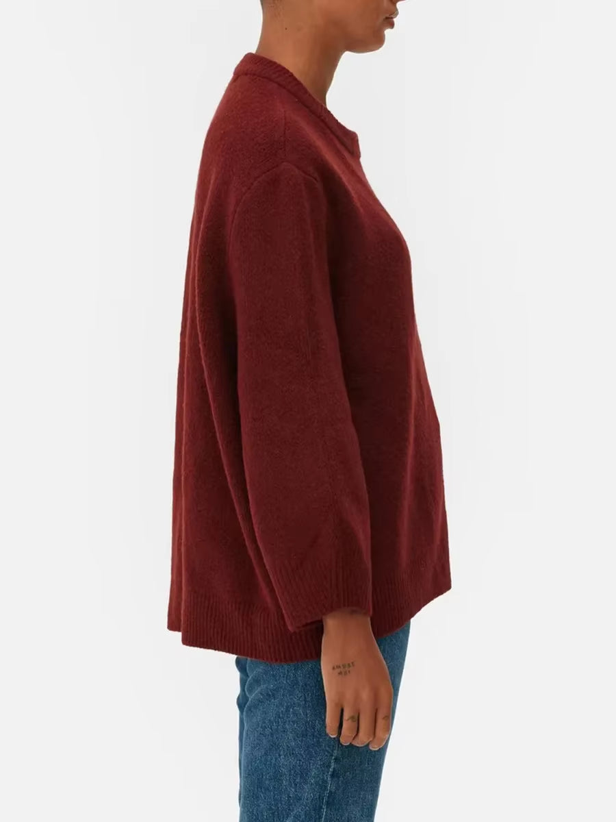 Women'S Autumn Winter Knit Sweater Casual Loose Long Sleeve O Neck Solid Color Knitwear Female Fall Knitted Pullovers Tops Daily